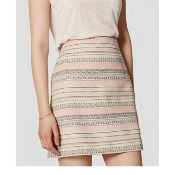 LOFT Dresses & Skirts - Loft Ann Taylor 6 Petite skirt beige Aztec striped pink blue